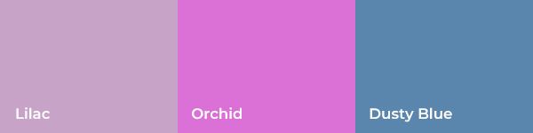 Soft Pastels: Lilac, Orchid, and Dusty Blue for a Calm and Elegant Look Soft pastels in lilac, orchid, and dusty blue offer a calming, serene color palette, perfect for a gentle, soothing look