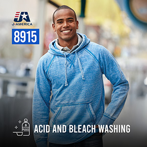 J-America 8915 Acid and Bleach Washed Hoodie J-America 8915 acid and bleach washed hoodie featuring a distressed look, perfect for casual and trendy wear.
