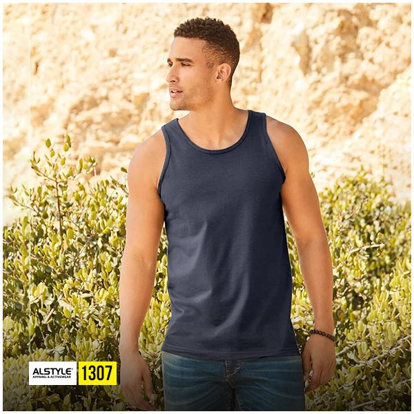 Alstyle 1307 navy tank top blank sleeveless shirt casual cotton apparel