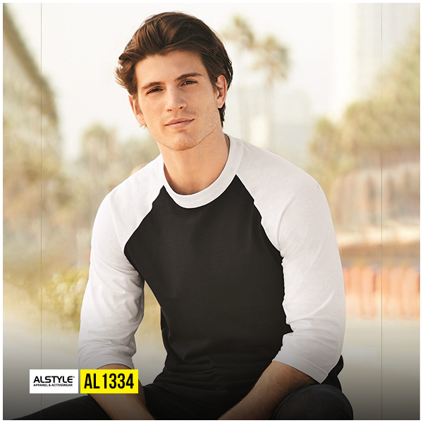 Alstyle AL1334 black and white raglan t shirt baseball style long sleeve tee