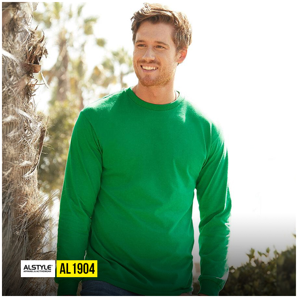 Alstyle AL1904 green long sleeve t shirt blank casual cotton apparel