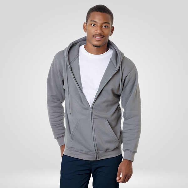 Bayside 900 grey zip hoodie made in USA fleece sweatshirt for wholesale and custom printing