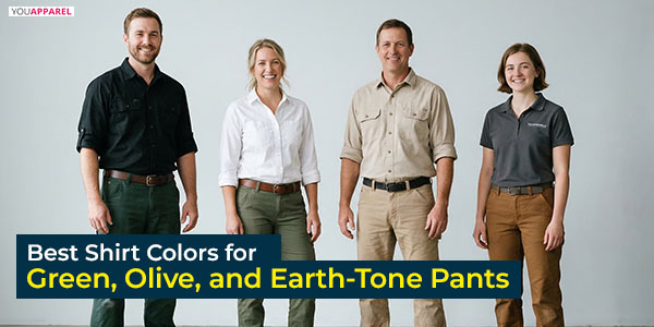 men and women wearing shirt color combinations with green olive and earth tone pants