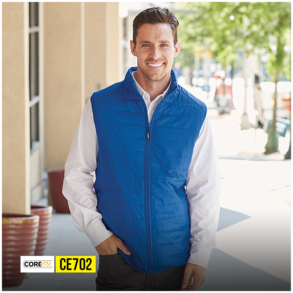 Core 365 CE702 blue packable puffer vest lightweight insulated outerwear for corporate and outdoor use