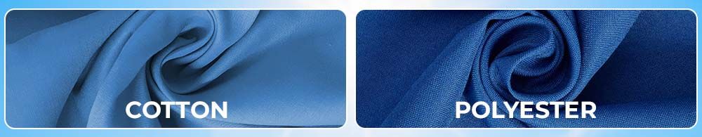 Close-up fabric comparison of cotton and polyester – understand the texture and color difference for better clothing choices in hot weather
