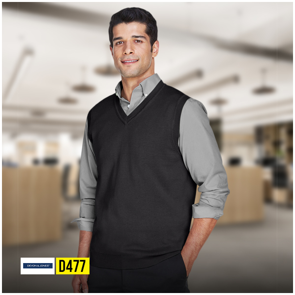 Devon & Jones D477 black sweater vest lightweight corporate business apparel
