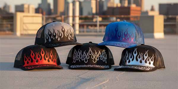 Different types of colors and patterns of flame hats