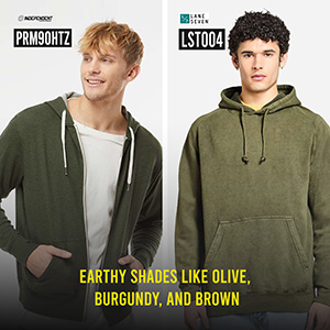 Earthy Olive, Burgundy, and Brown Hoodies Hoodies in earthy shades like olive, burgundy, and brown for casual and eco-friendly fashion.
