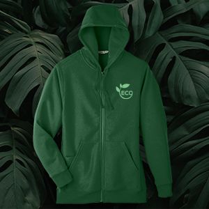 Eco-Friendly Green Zip Hoodie – Sustainable Organic Cotton Apparel eco-friendly green zip hoodie with leaf logo made from organic cotton