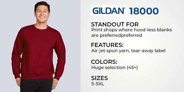 Man wearing Gildan 18000 maroon crewneck sweatshirt – wholesale blank sweatshirt ideal for screen printing, embroidery, DTG, and bulk decoration orders
