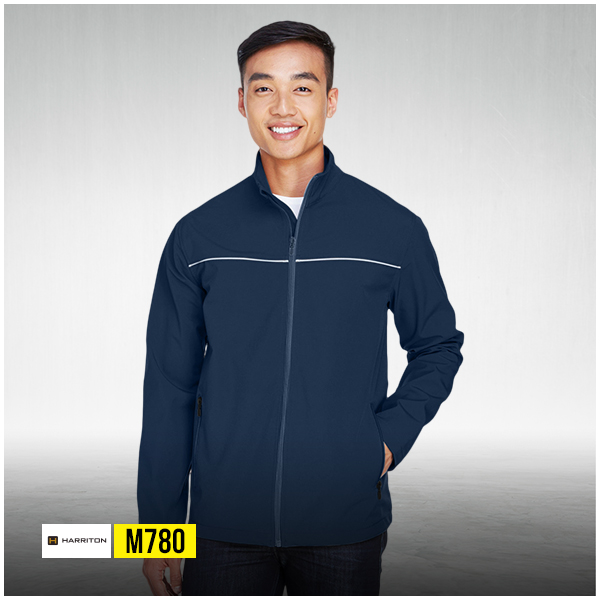 Harriton M780 navy soft shell jacket lightweight water resistant corporate outerwear