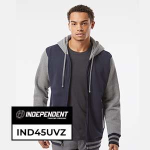 Independent Trading Co. IND45UVZ Men’s Hoodie in Navy and Grey, Comfortable Full Zip with Contrast Sleeves