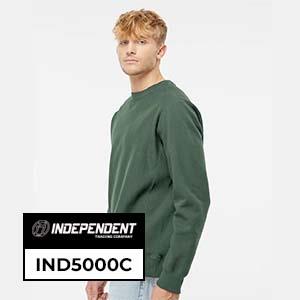 Man wearing Independent IND5000C crewneck sweatshirt in green, wholesale sweatshirt for customization