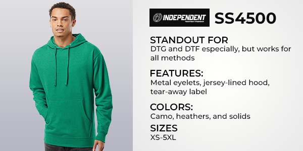 Man wearing Independent Trading Co. SS4500 green hoodie – wholesale blank sweatshirt for DTG, DTF, screen printing, embroidery, and bulk customization