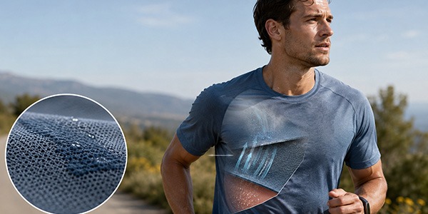 Moisture Wicking Performance Fabric for Athletic Shirts Close-up view of moisture wicking performance fabric designed to move sweat away from the body