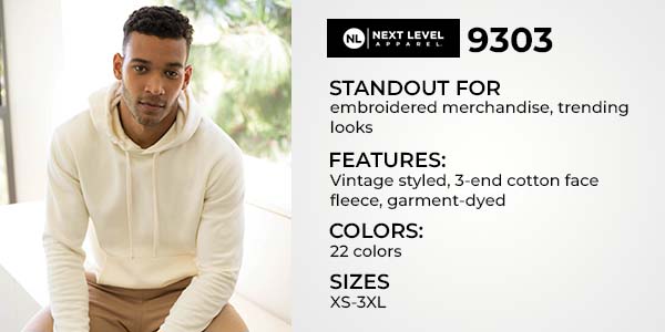 Man wearing Next Level 9303 cream hoodie – premium wholesale blank pullover sweatshirt with cotton face fleece, ideal for embroidery, trending looks, and bulk customization