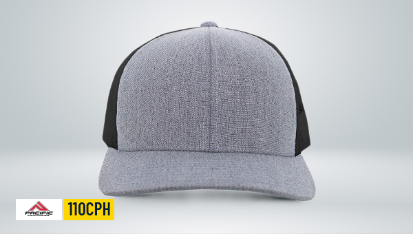 Pacific Headwear 110CPH grey heather front black mesh trucker cap structured hat