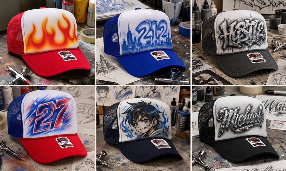 Popular styles and themes for Airbrush Hat Customization Popular styles and themes for Airbrush Hat Customization