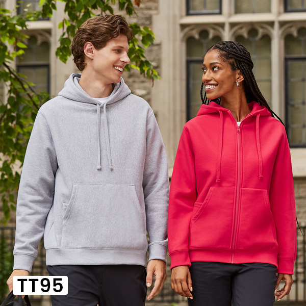 Team 365 TT95 hoodie in grey pullover and red zip sweatshirt worn by men and women
