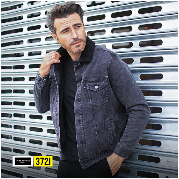 Threadfast 372J denim jacket with sherpa collar black wash casual streetwear outerwear