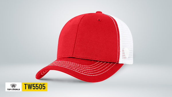 Top of the World TW5505 red trucker cap with white mesh back adjustable hat