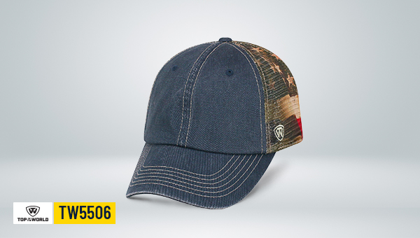 Top of the World TW5506 denim front camo mesh back trucker cap adjustable hat