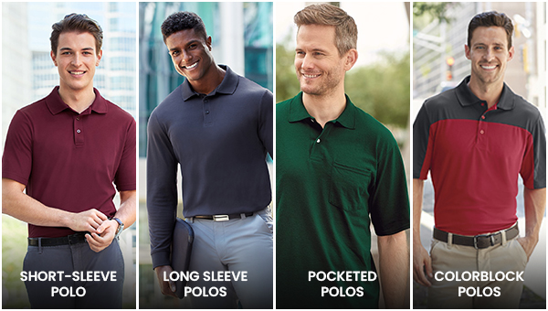 different types of polo shirts including short sleeve long sleeve pocket and colorblock styles