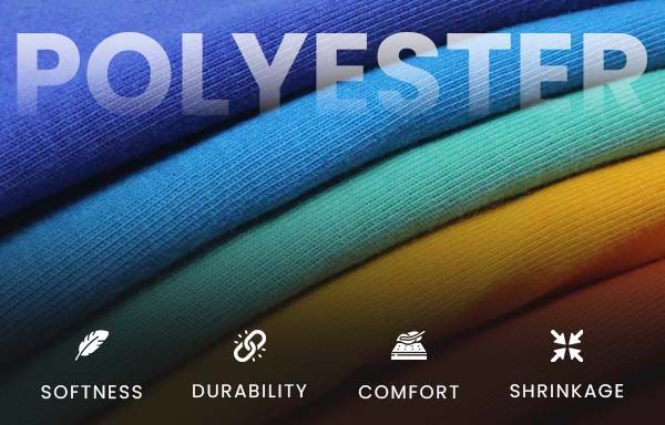 Polyester fabric offers a winning blend of softness, durability, comfort, and shrink resistance—perfect for high-performance t-shirts and wholesale printing. Stacked polyester fabric in multiple colors showcasing softness, durability, comfort, and low shrinkage—ideal for custom t-shirts.