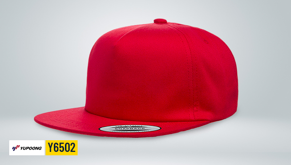 Yupoong Y6502 red snapback cap flat bill blank structured hat for customization