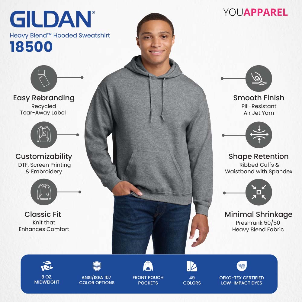 Gildan G18500 Adult Hooded Sweatshirt - Durable, Soft & Ideal for Customization