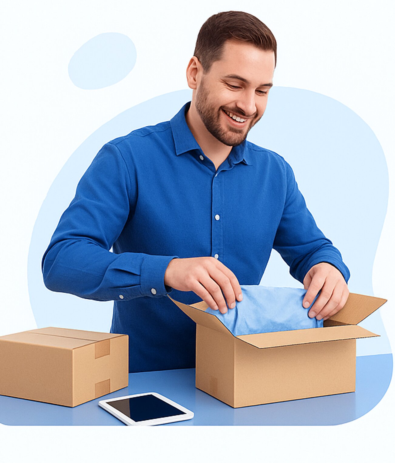 Small business owner packing ecommerce orders