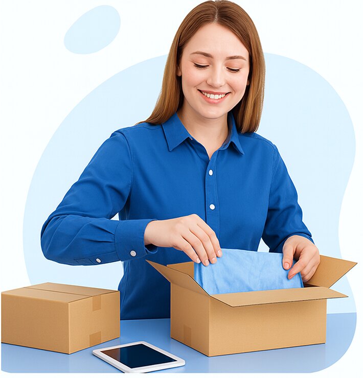 Woman packing ecommerce orders