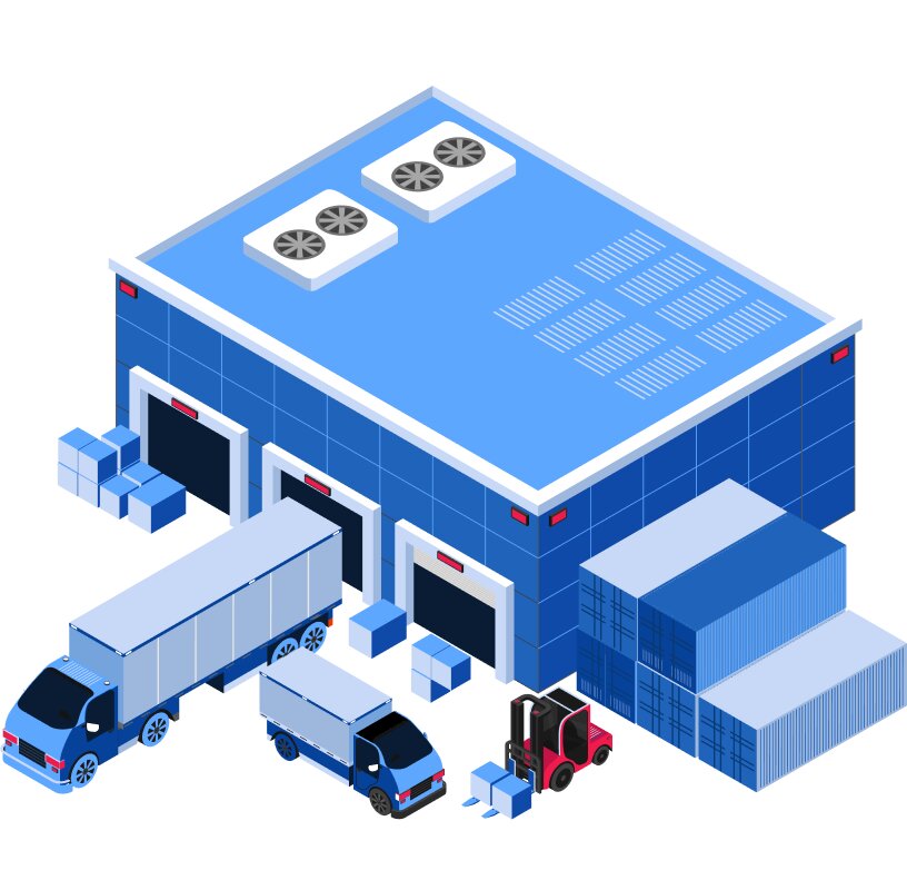 3PL warehouse and transportation network illustration