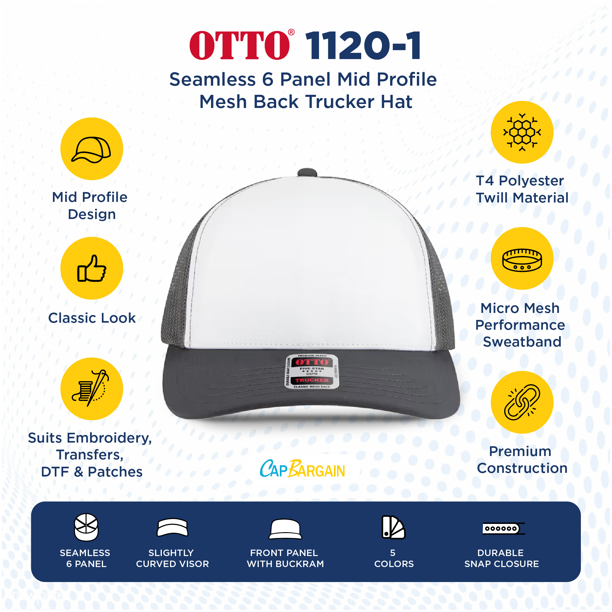 Buy Bulk OTTO CAP 1120-1 | Wholesale OTTO CAP 1120-1 Low/Mid Profile 5 Panel Cap