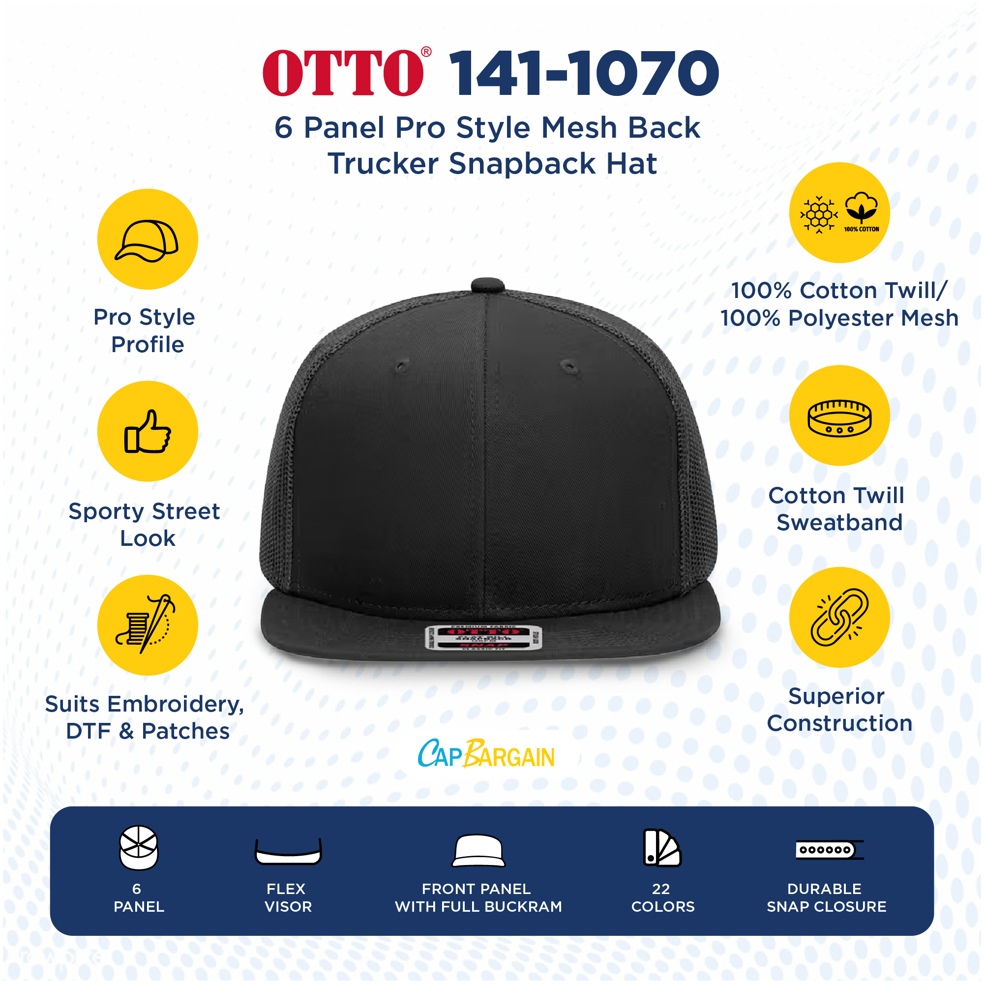 Buy Bulk OTTO CAP 141-1070 | Wholesale OTTO CAP 141-1070 High Profile 6 Panel Cap