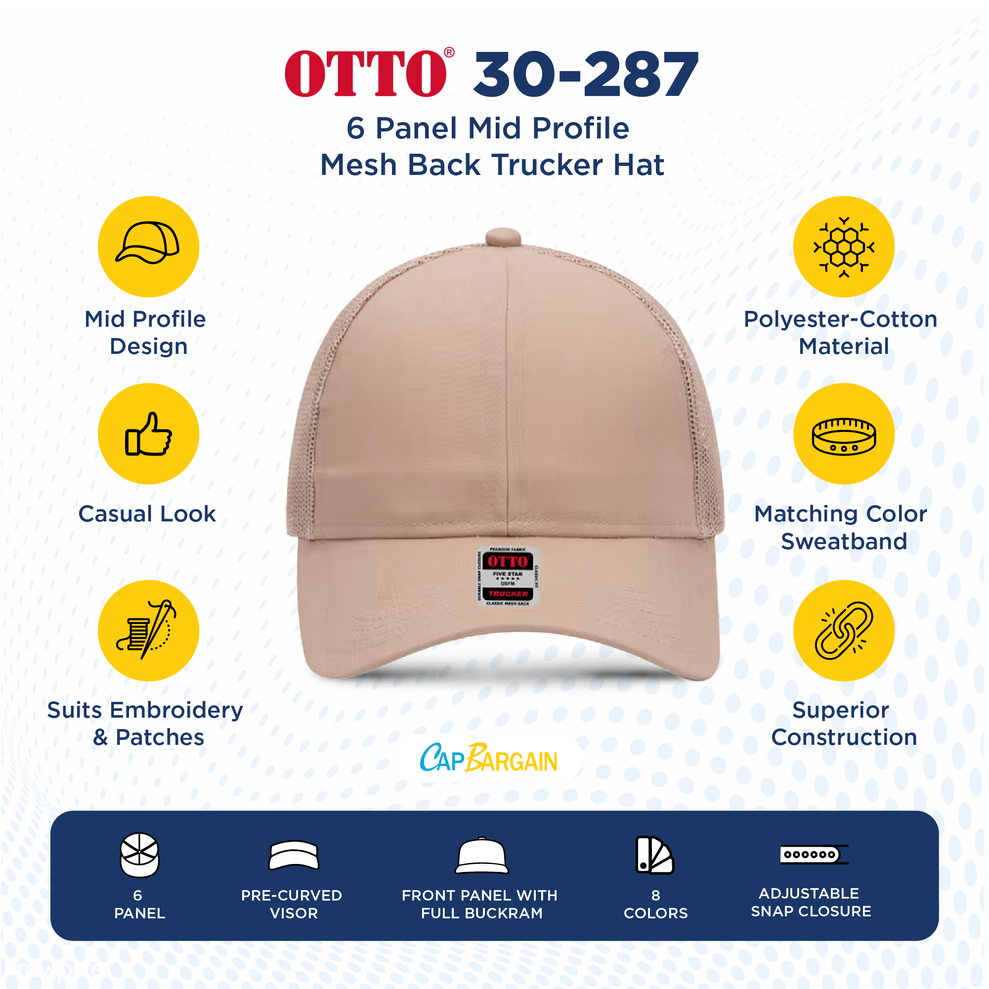 Buy Bulk OTTO CAP 30-287 | Wholesale OTTO CAP 30-287 High Profile 6 Panel Cap