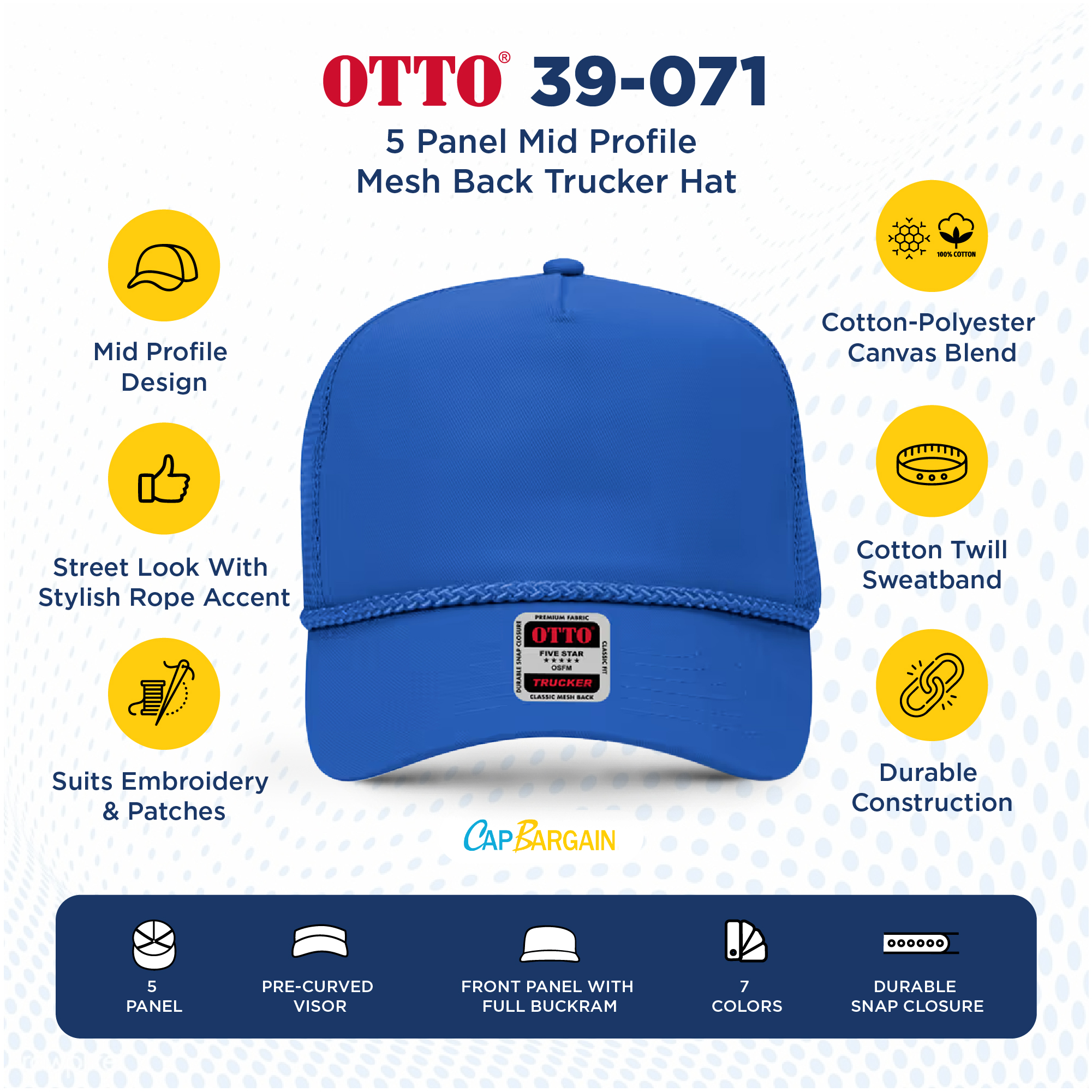 Buy Bulk OTTO CAP 39-071 | Wholesale OTTO CAP 39-071 Low/Mid Profile 5 Panel Cap