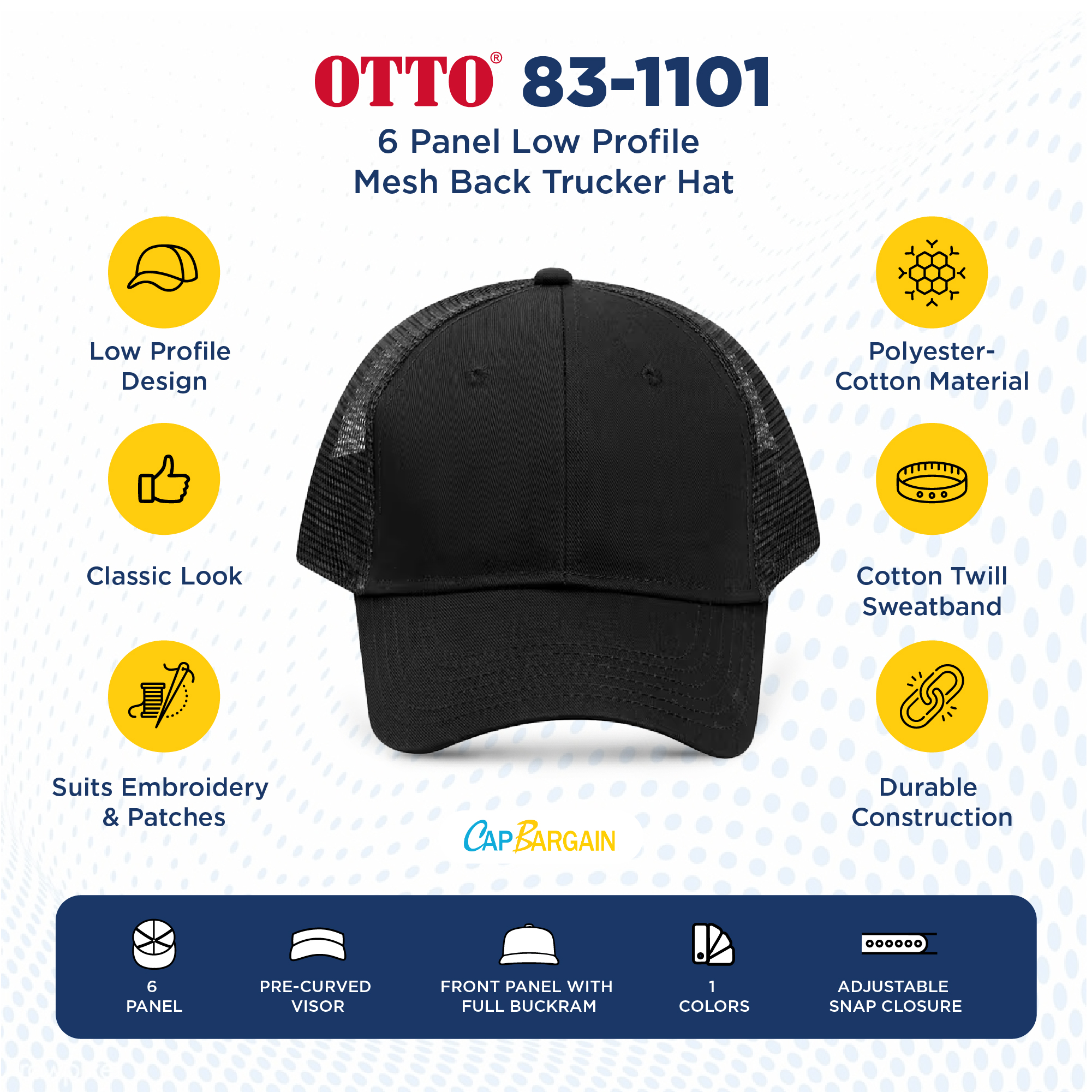 Buy Bulk OTTO CAP 83-1101 | Wholesale OTTO CAP 83-1101 Low/Mid Profile 6 Panel Cap