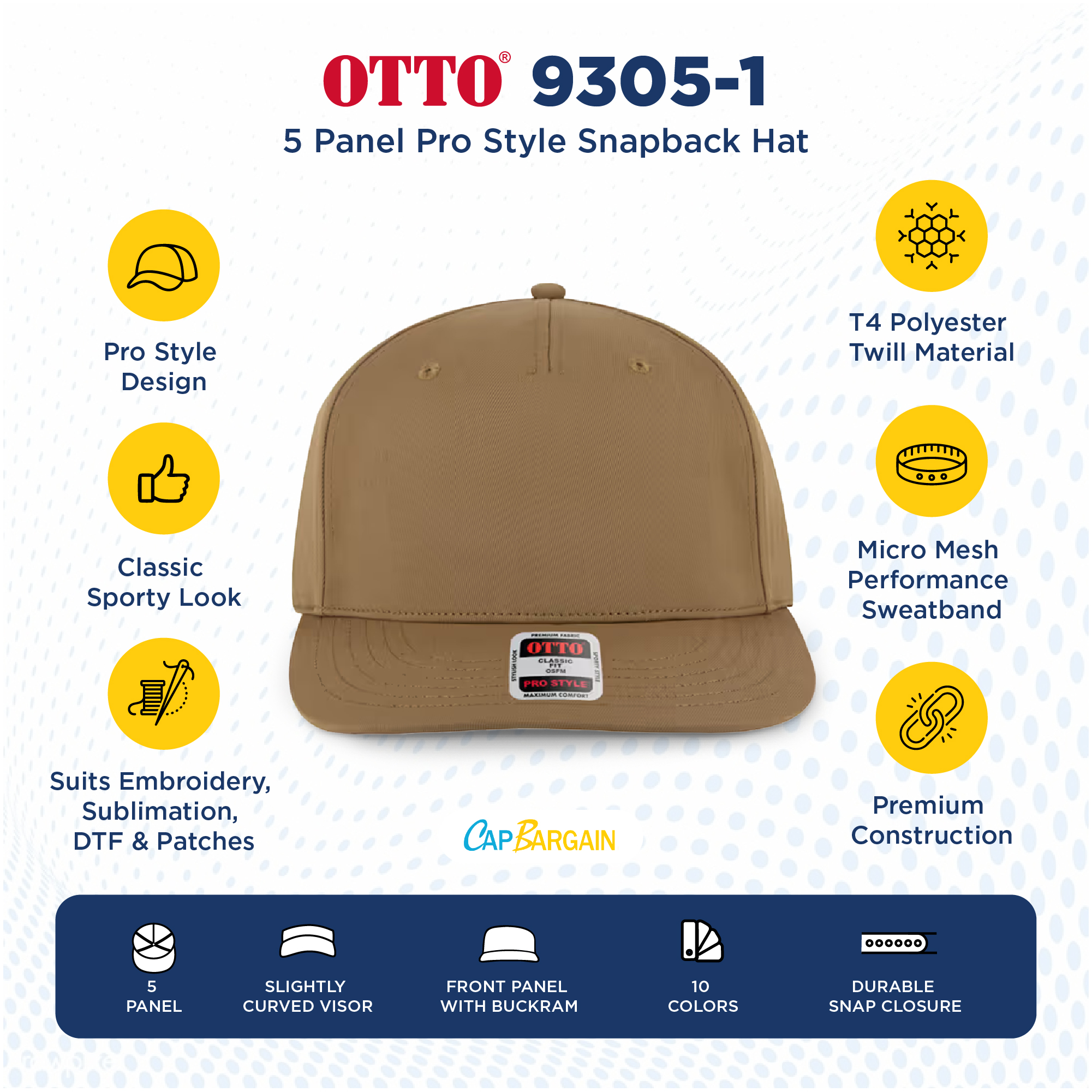 Buy Bulk OTTO CAP 9305-1 | Wholesale OTTO CAP 9305-1 Low/Mid Profile Snapback Hats