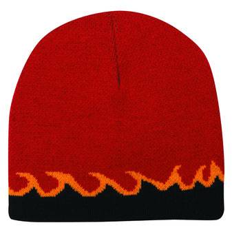 91-628 Flame Design Acrylic Knit 8" Reversible Beanie