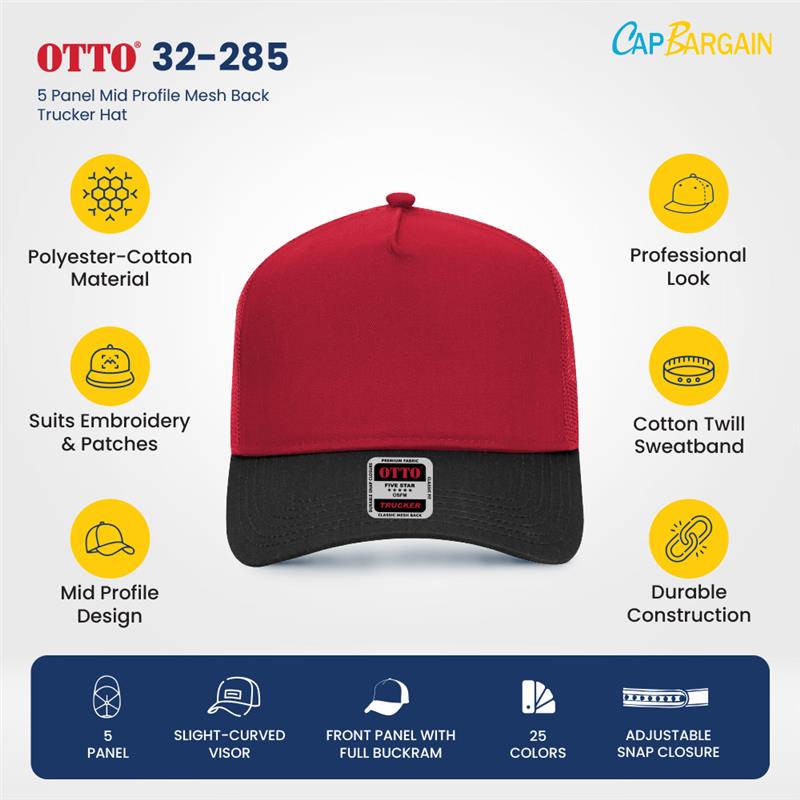 Shop OTTO CAP 32-285 5 Panel Mid Profile Mesh Back Trucker Hat