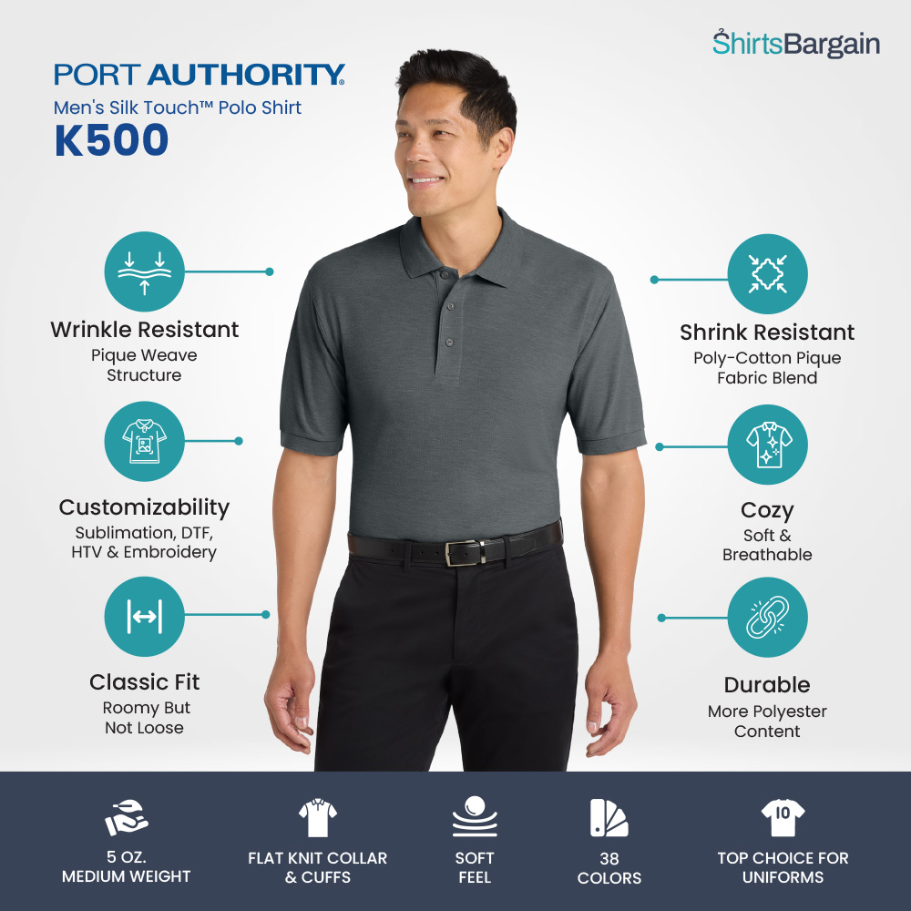 Port Authority K500 Men's Silk Touch Polo Shirt 