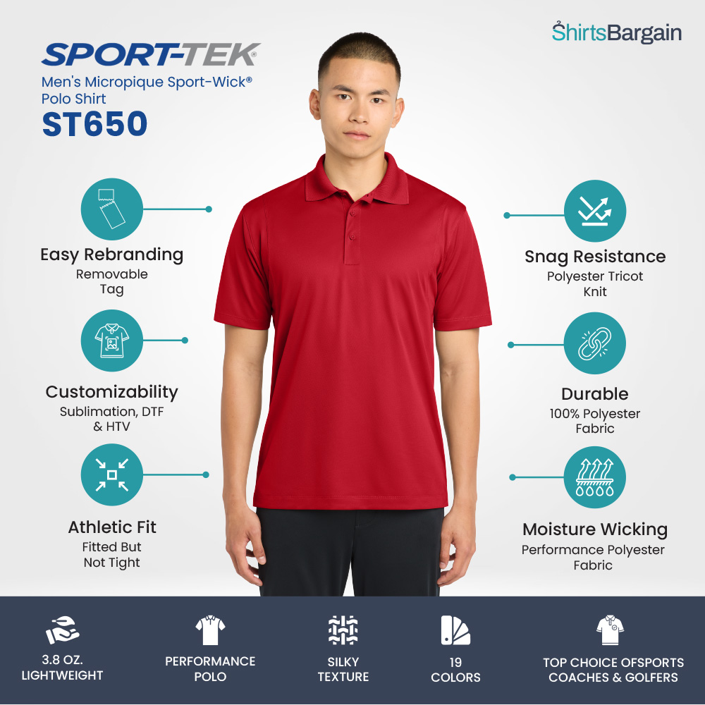 Sport-Tek ST650 Men's Micropique Sport-Wick Polo Shirt 